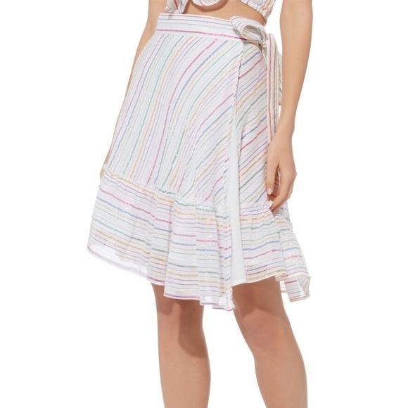 Apiece Apart / NWT Tamarind White Fez Stripe Cotton l Asymmetric Wrap Skirt 0 - Picture 1 of 6